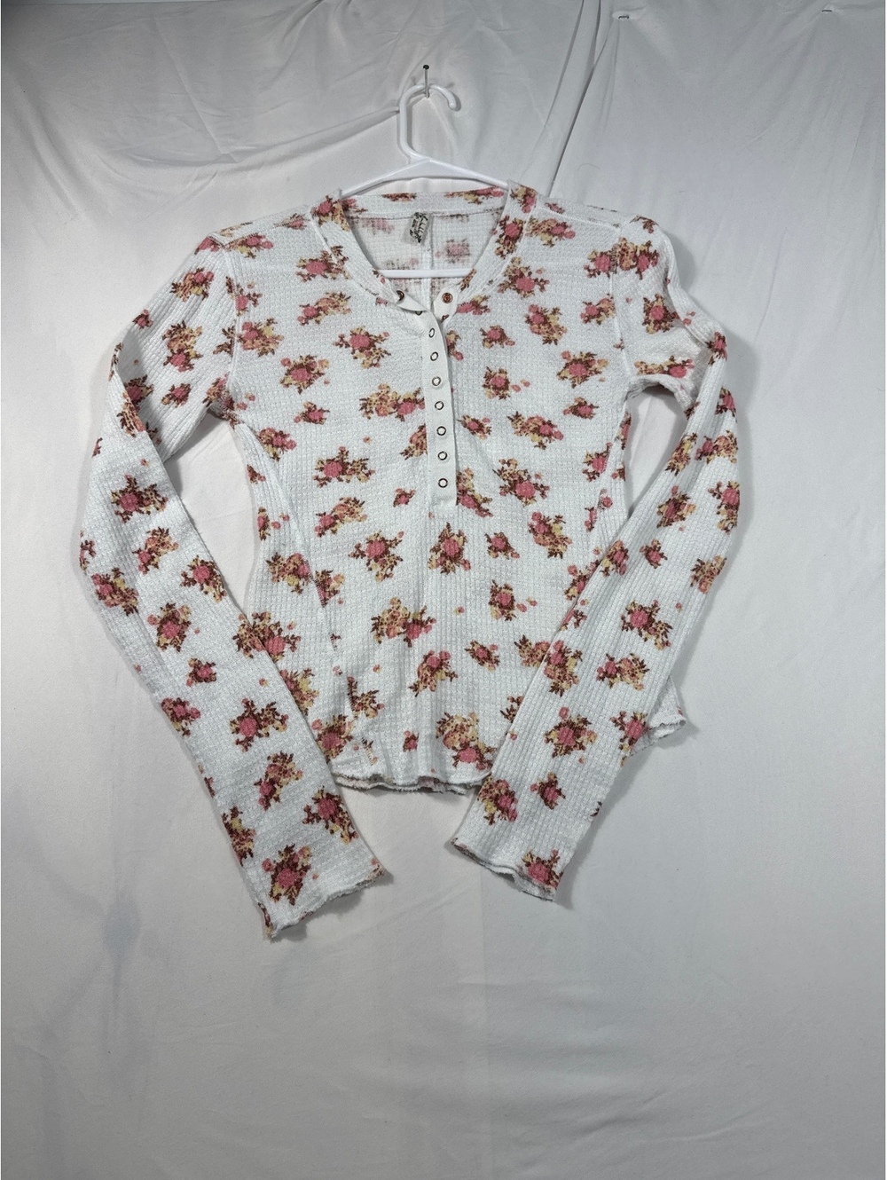 Free Floral Waffle Knit Long Sleeve Top Size Small